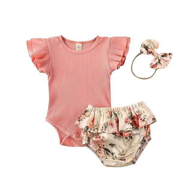 Petit Lem Baby Girl's 3-Piece Floral & Birds Print Bodysuit Set